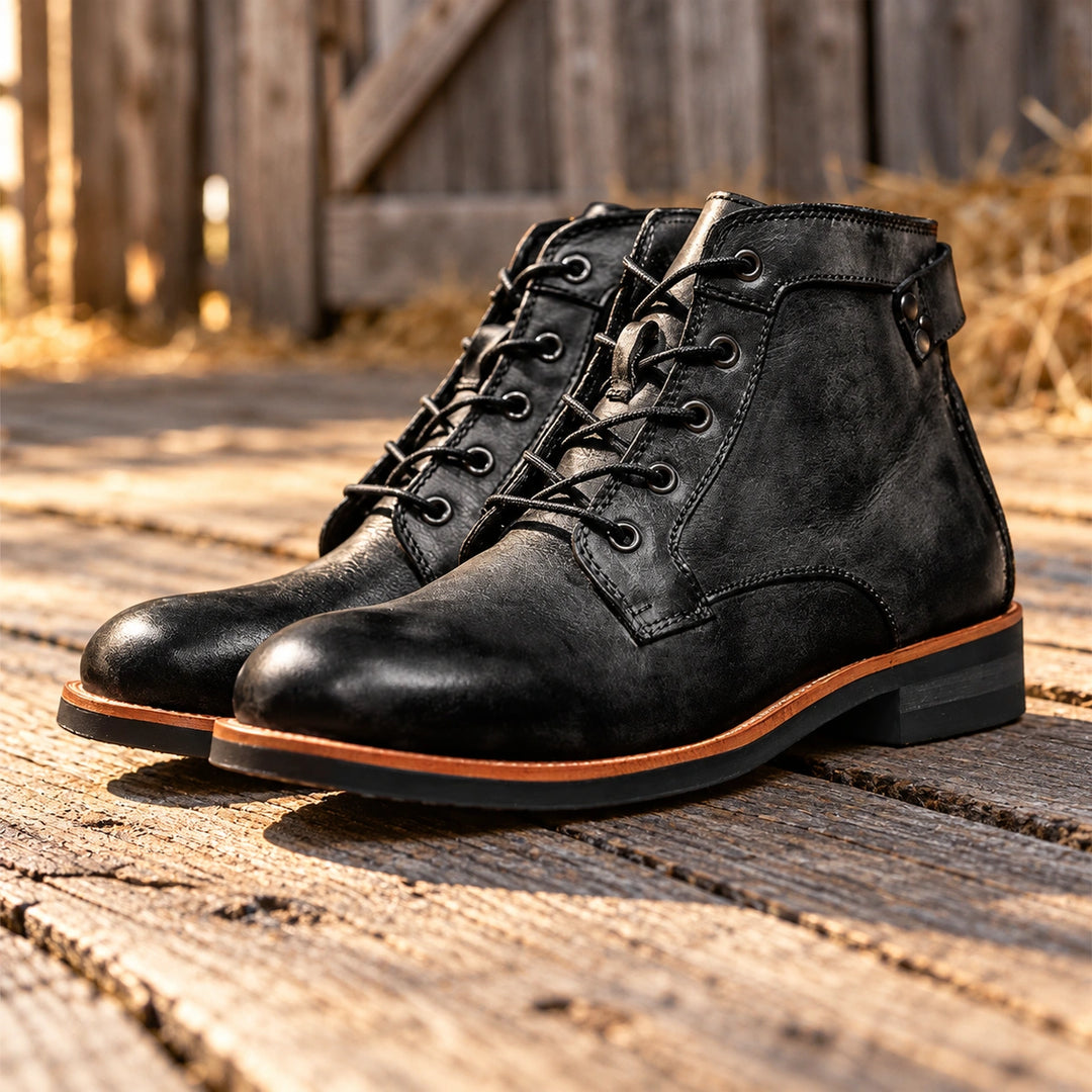 Isidor Full Grain Leather Side Zip Lace Boots - Black