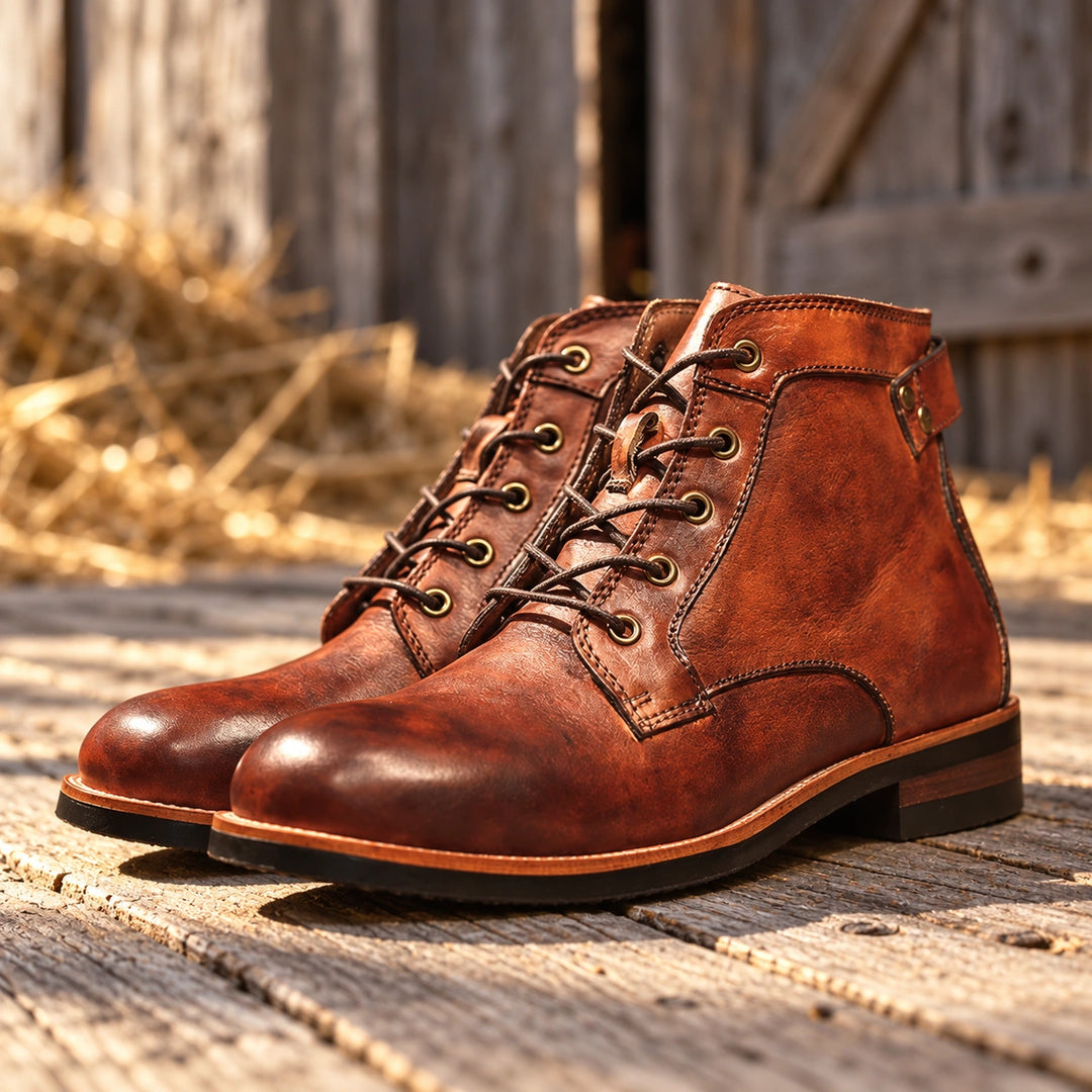 Isidor Full Grain Leather Side Zip Lace Boots - Brown