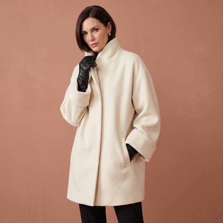 Isolina Shawl Collar Oversized Wool Blend Coat - Beige