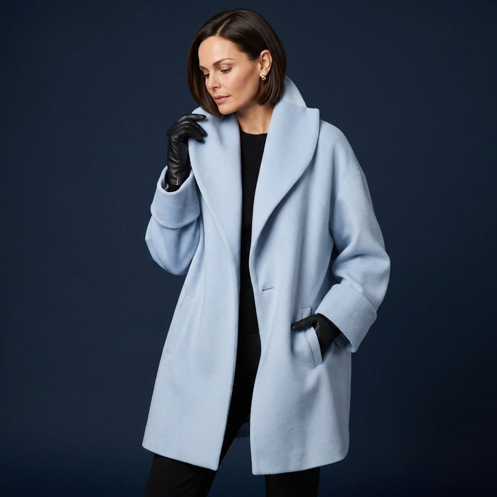 Isolina Shawl Collar Oversized Wool Blend Coat - Blue