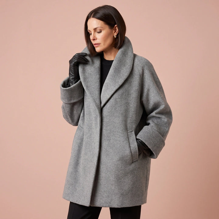 Isolina Shawl Collar Oversized Wool Blend Coat - Gray