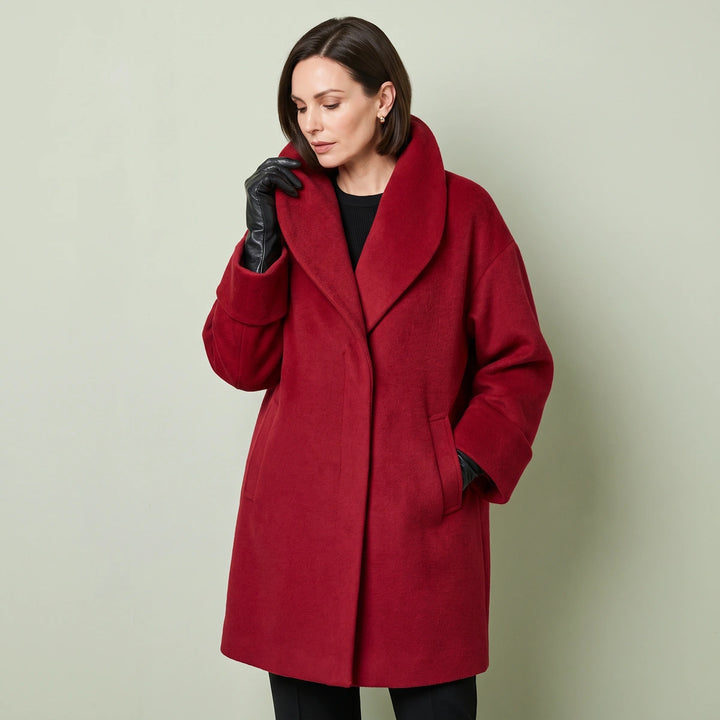 Isolina Shawl Collar Oversized Wool Blend Coat - Red