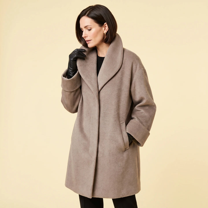 Isolina Shawl Collar Oversized Wool Blend Coat - Taupe
