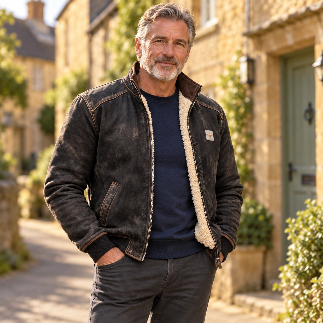 Jack Distressed Canvas Sherpa Lined Jacket - Black