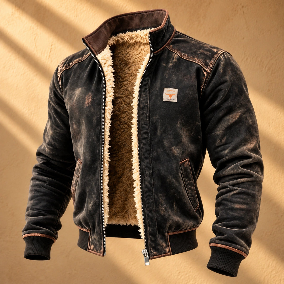 Jack Distressed Canvas Sherpa Lined Jacket - Black