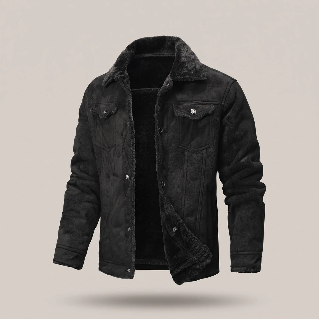 Jasper Suede Shearling Trucker Jacket - Black