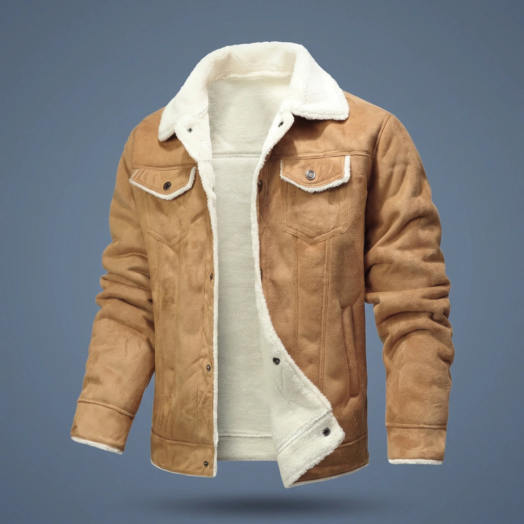 Jasper Suede Shearling Trucker Jacket - Tan
