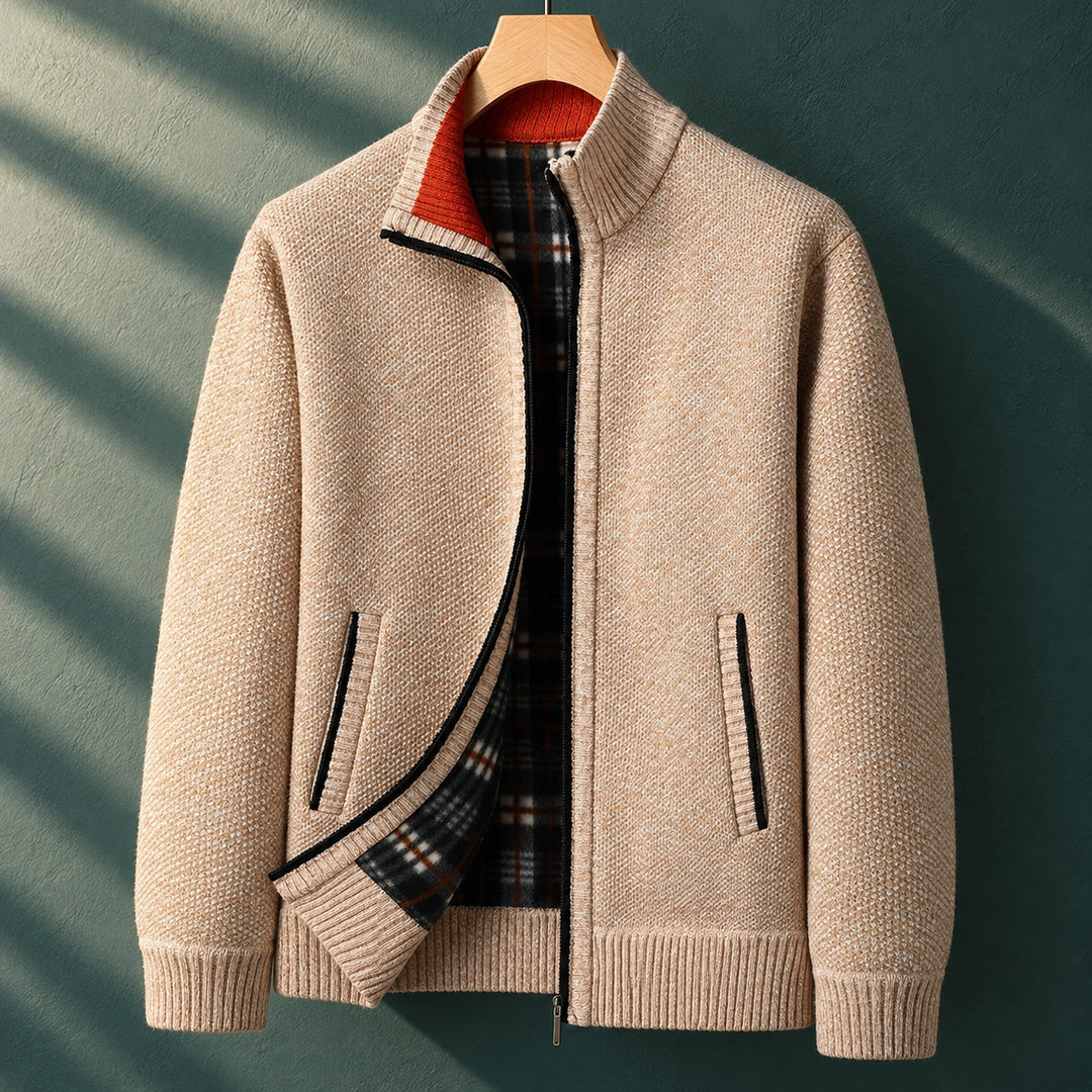 Jeffrey Wool Blend Plaid Lined Zip Jacket - Beige