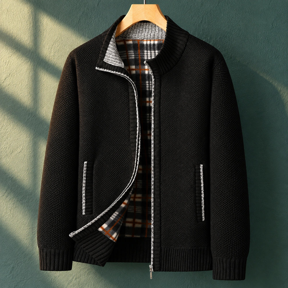 Jeffrey Wool Blend Plaid Lined Zip Jacket - Black