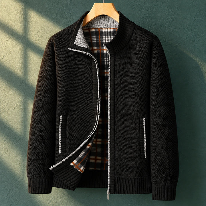 Jeffrey Wool Blend Plaid Lined Zip Jacket - Black