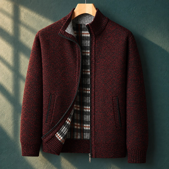 Jeffrey Wool Blend Plaid Lined Zip Jacket - Burgundy