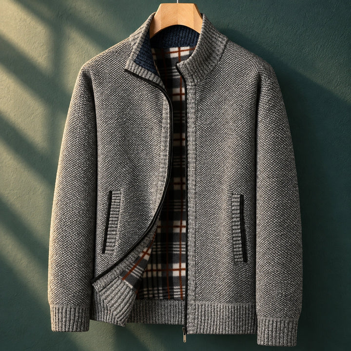 Jeffrey Wool Blend Plaid Lined Zip Jacket - Gray