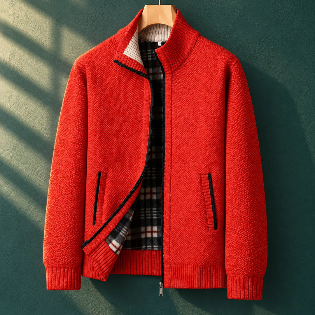 Jeffrey Wool Blend Plaid Lined Zip Jacket - Red