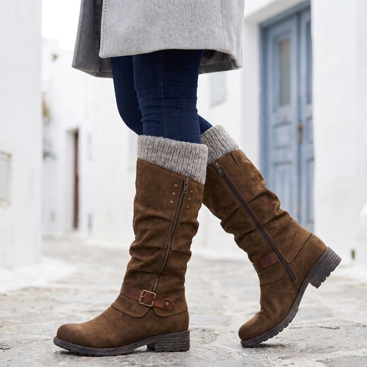 Jessamine Knit Cuff Buckle Thermal Orthopedic Boots - Brown