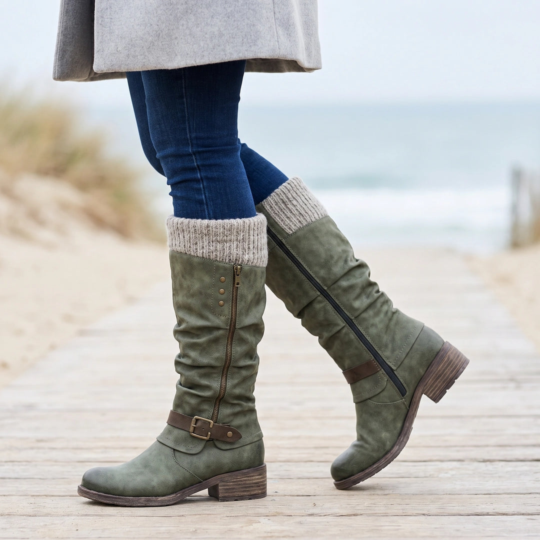 Jessamine Knit Cuff Buckle Thermal Orthopedic Boots - Green