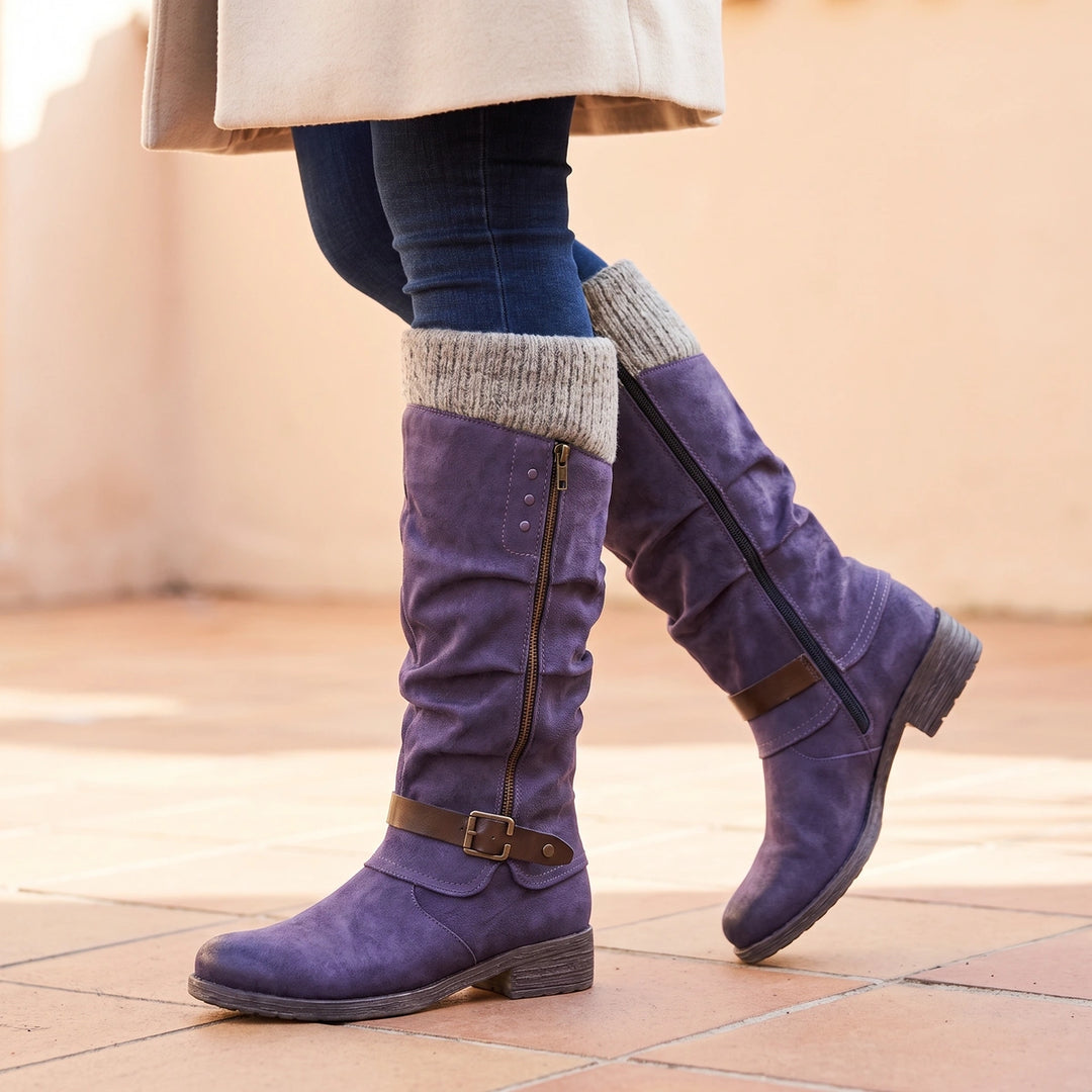 Jessamine Knit Cuff Buckle Thermal Orthopedic Boots - Purple