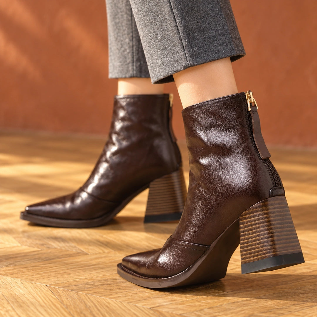 Joyce Leather Sculpted Heel Ankle Boots - Espresso