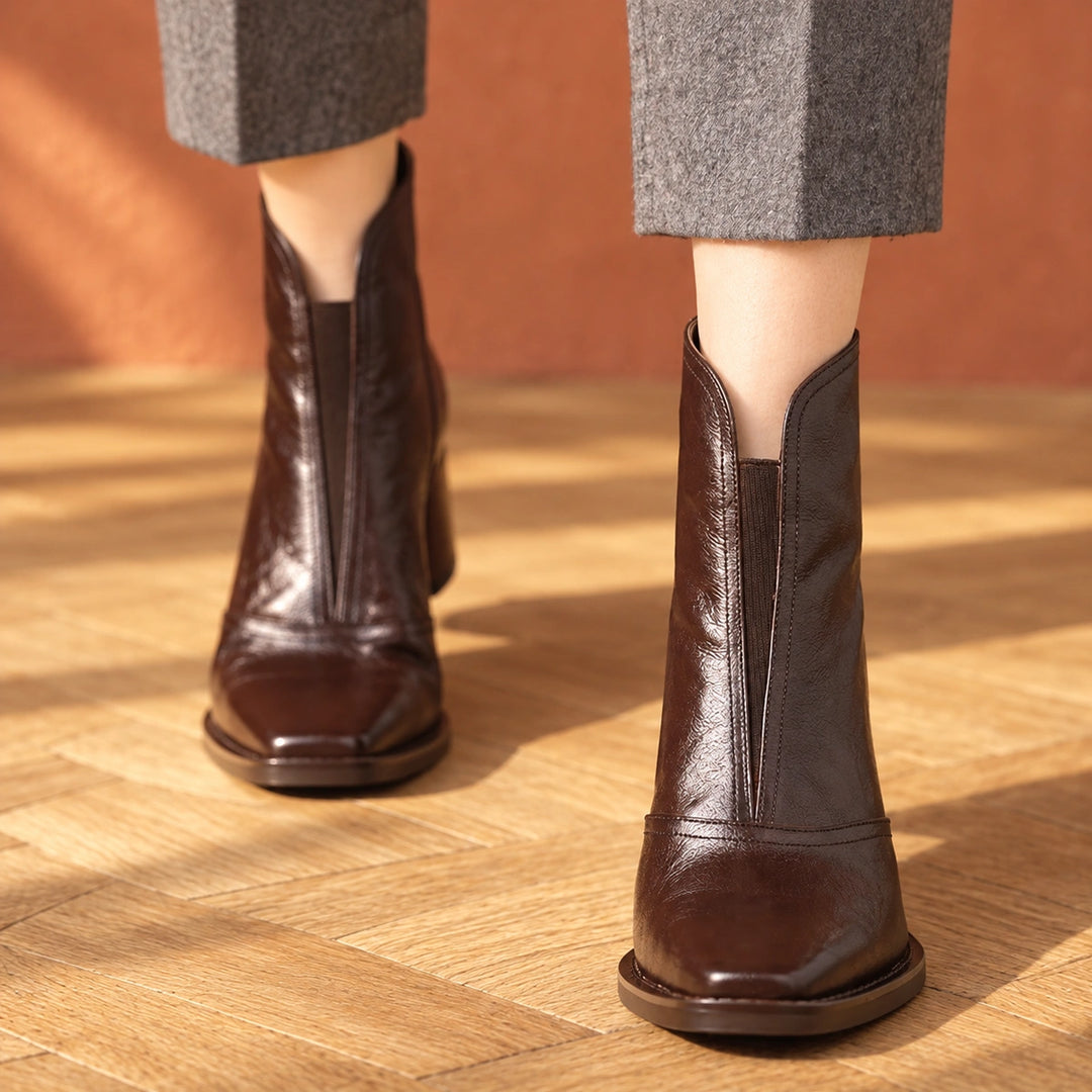 Joyce Leather Sculpted Heel Ankle Boots - Espresso