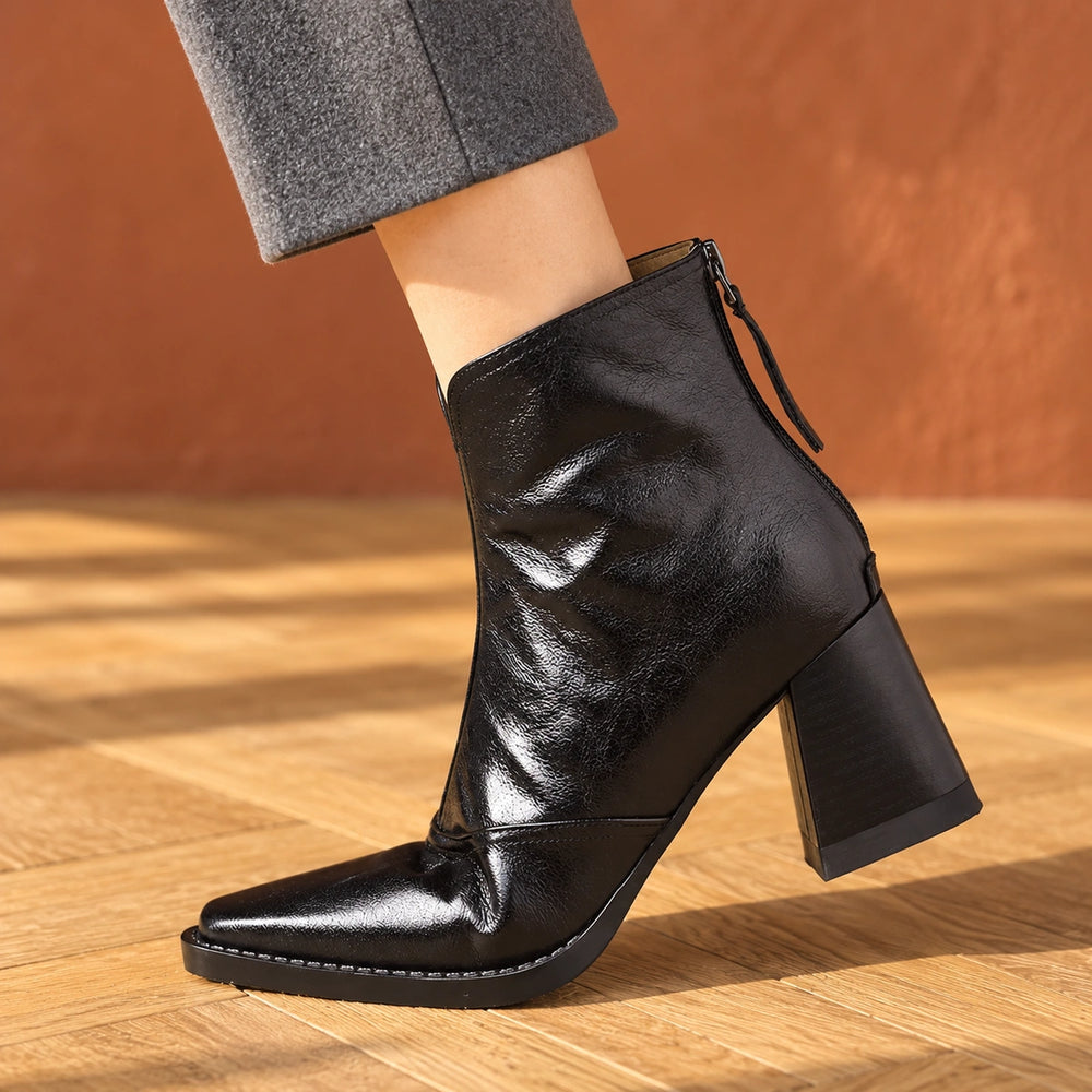 Joyce Leather Sculpted Heel Ankle Boots - Midnight