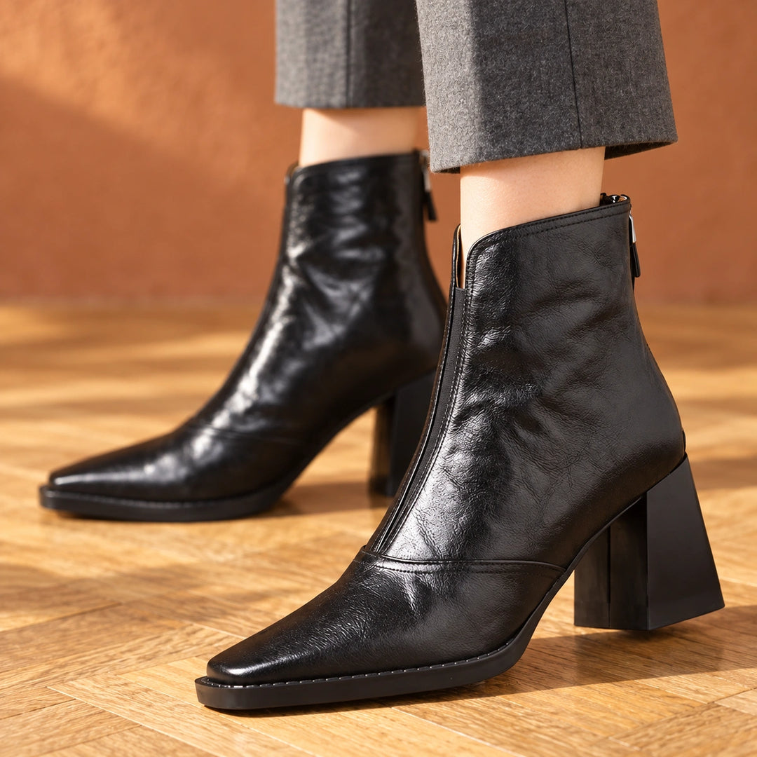 Joyce Leather Sculpted Heel Ankle Boots - Midnight