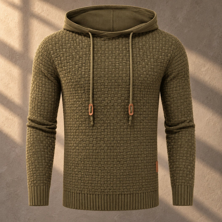 Jude Basket Weave Knit Hooded Sweater - Army Green