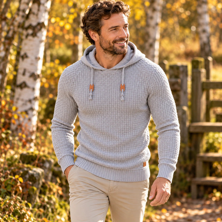 Jude Basket Weave Knit Hooded Sweater - Light Gray