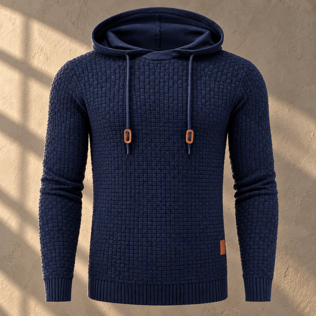 Jude Basket Weave Knit Hooded Sweater - Navy
