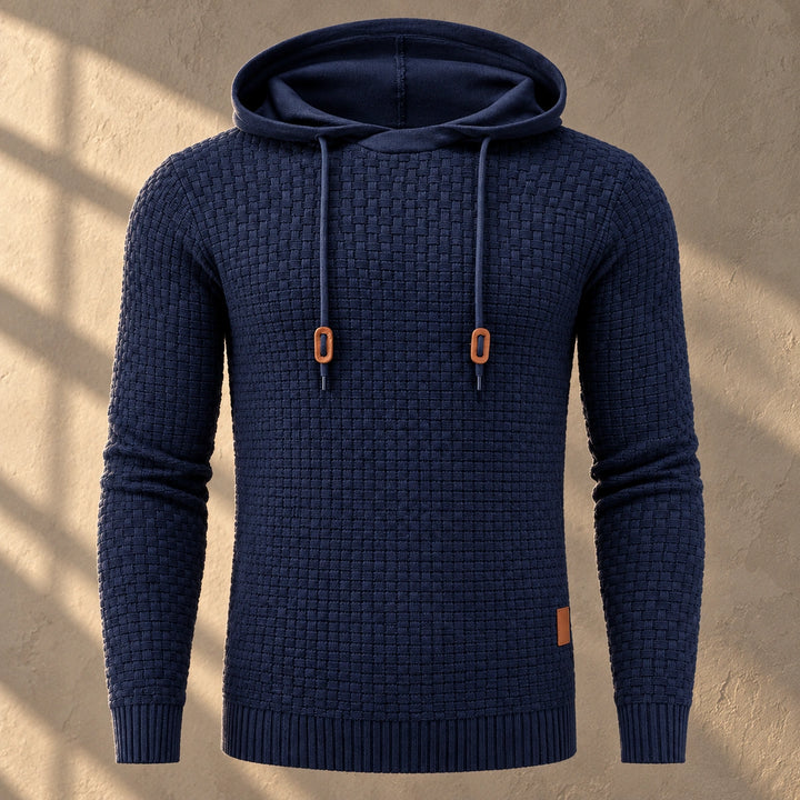 Jude Basket Weave Knit Hooded Sweater - Navy