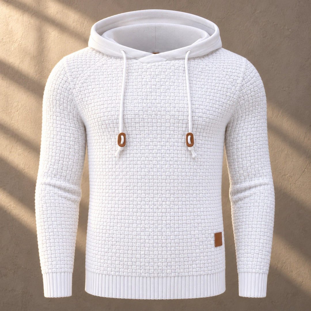 Jude Basket Weave Knit Hooded Sweater - White