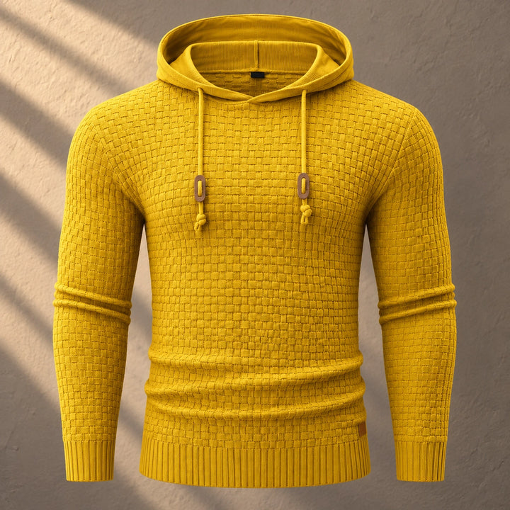 Jude Basket Weave Knit Hooded Sweater - Yellow