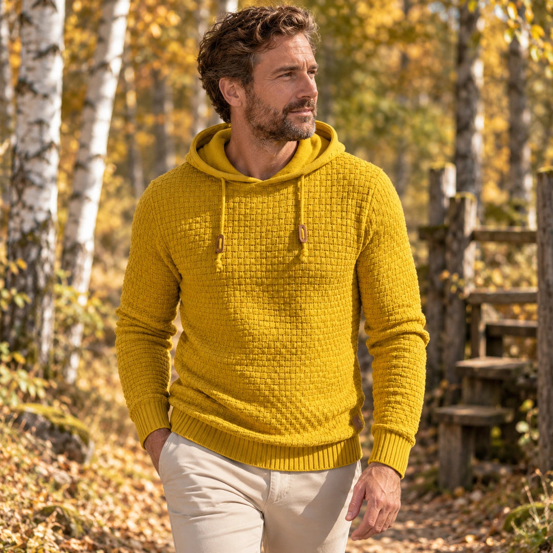 Jude Basket Weave Knit Hooded Sweater - Yellow