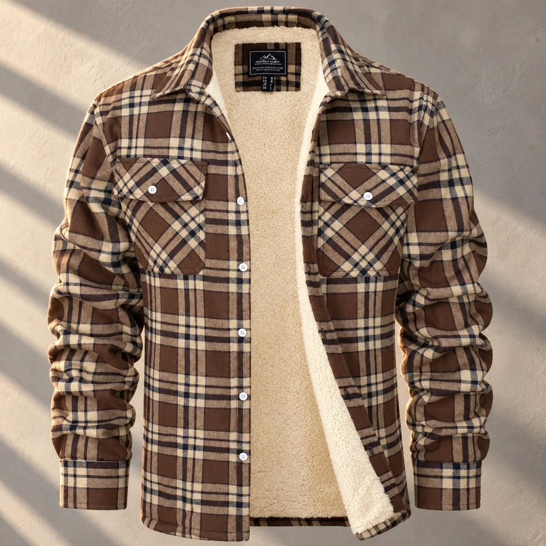 Jules Plaid Sherpa Lined Shirt Jacket - Khaki
