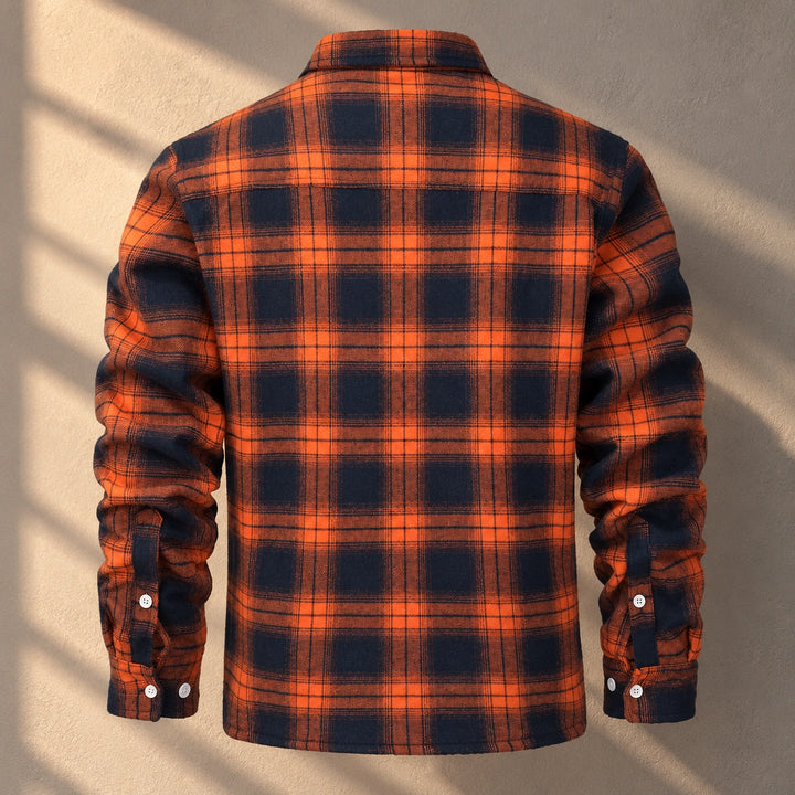 Jules Plaid Sherpa Lined Shirt Jacket - Orange