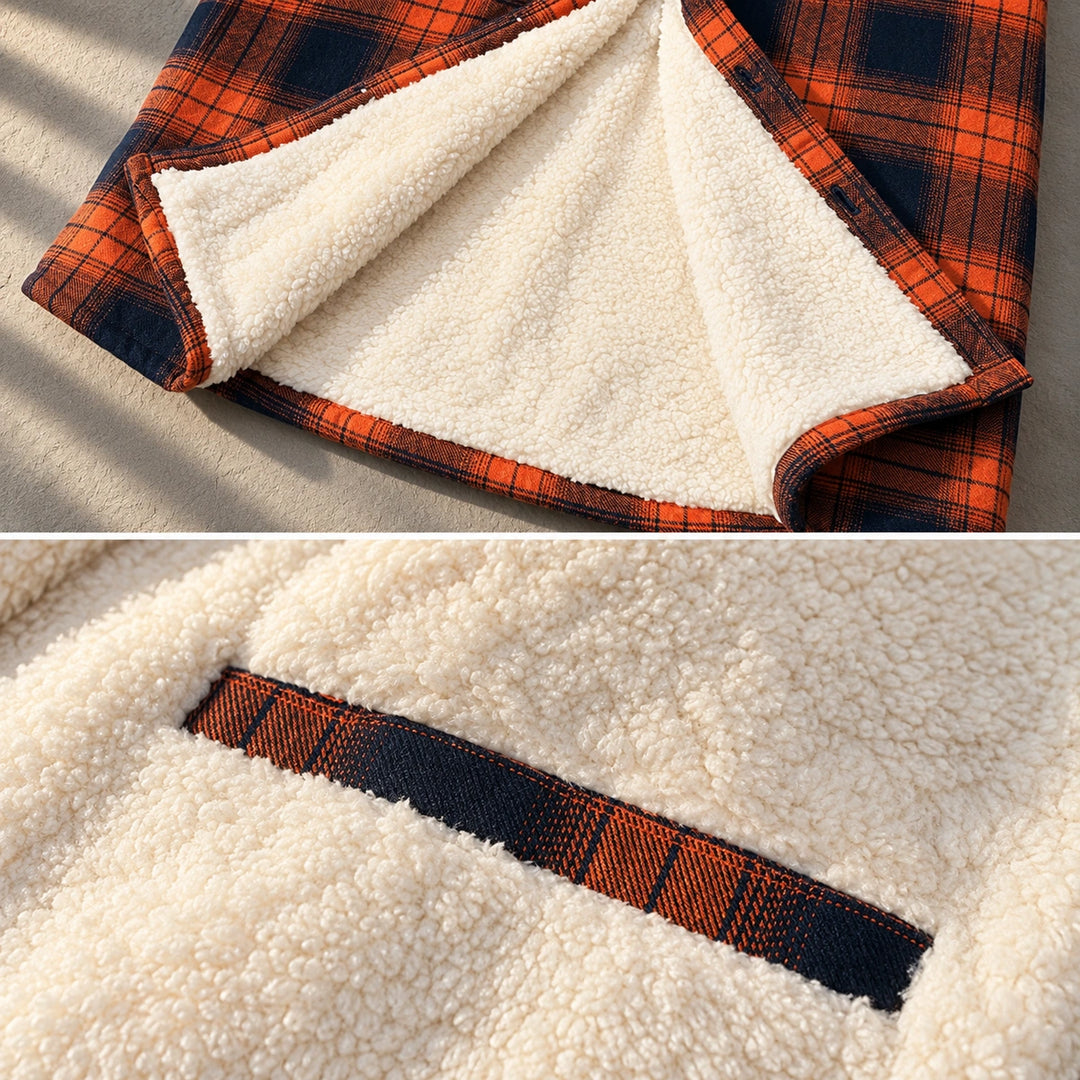 Jules Plaid Sherpa Lined Shirt Jacket - Orange