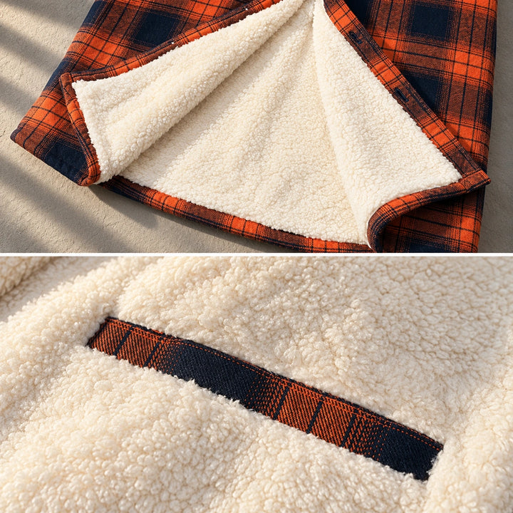 Jules Plaid Sherpa Lined Shirt Jacket - Orange