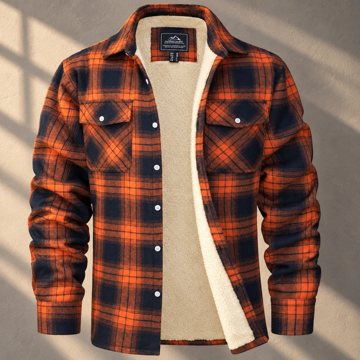 Jules Plaid Sherpa Lined Shirt Jacket - Orange