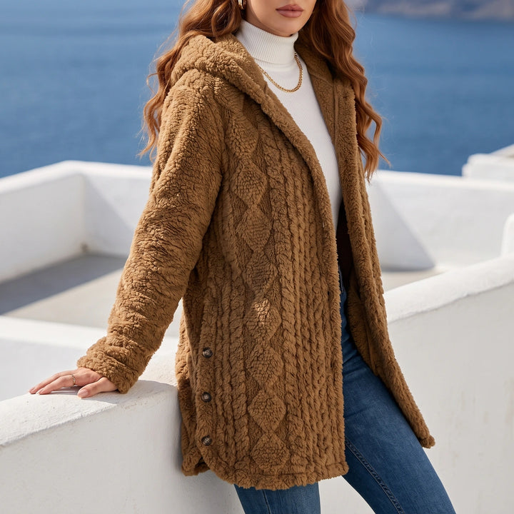Juniper Plush Cable Knit Hooded Cardigan - Camel