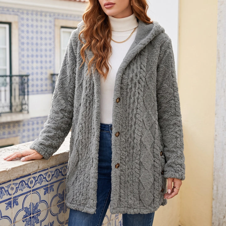 Juniper Plush Cable Knit Hooded Cardigan - Gray