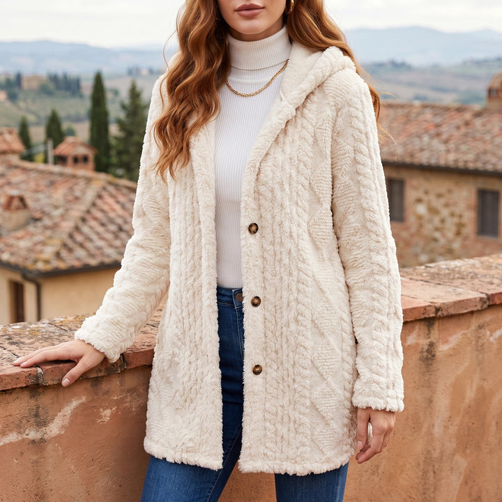 Juniper Plush Cable Knit Hooded Cardigan - White