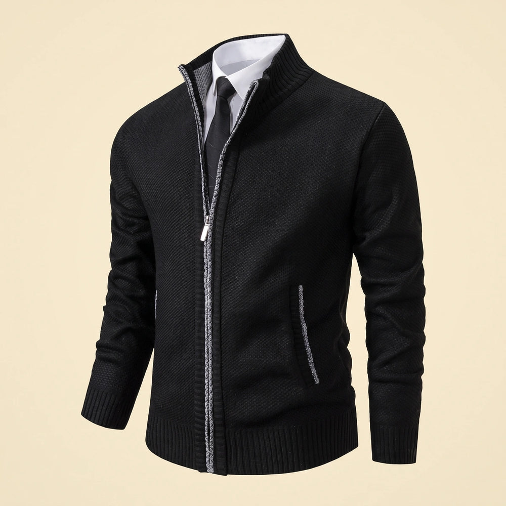 Justin Textured Knit Zip Cardigan - Black