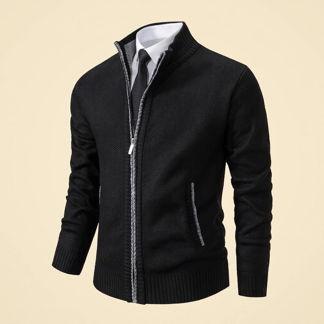 Justin Textured Knit Zip Cardigan - Black