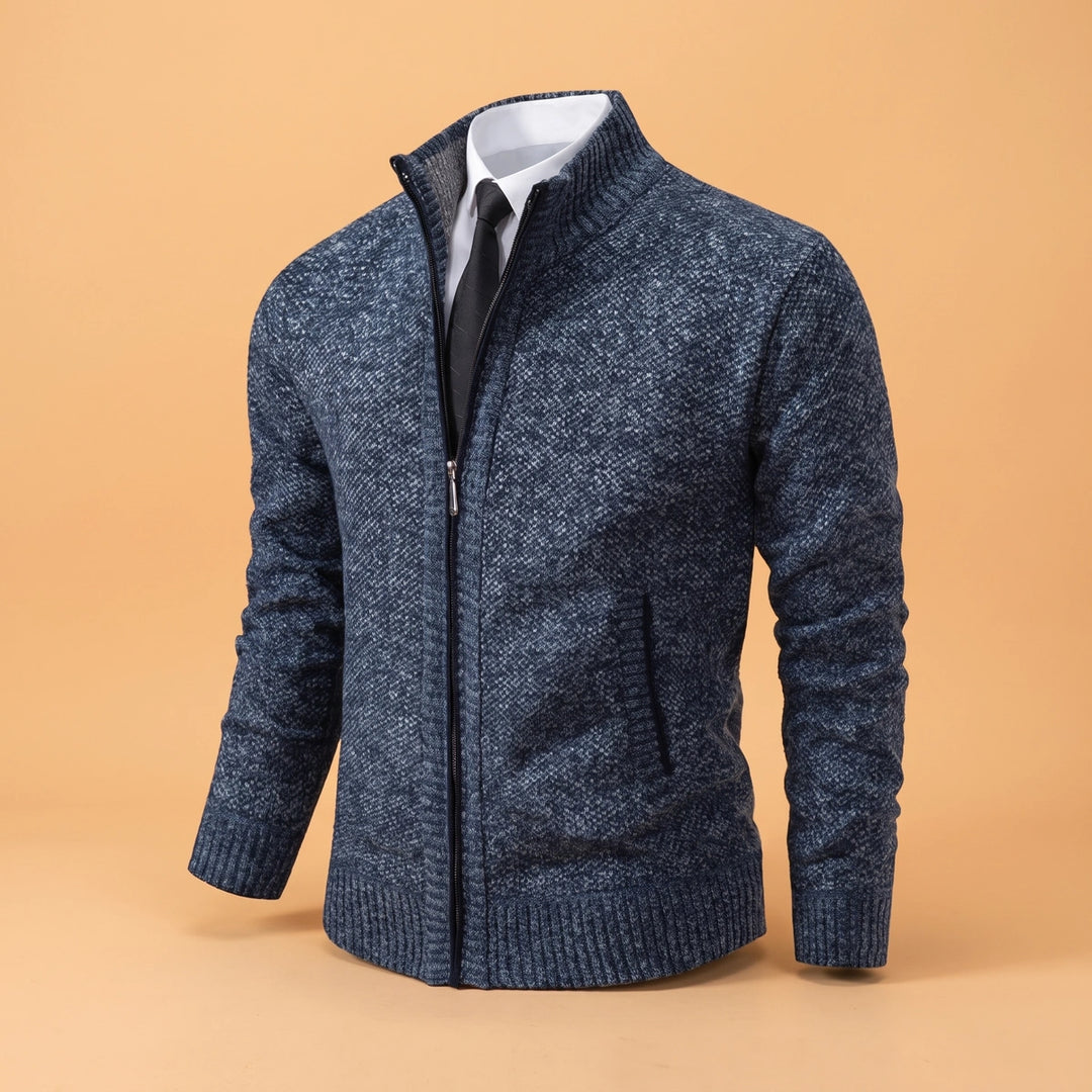 Justin Textured Knit Zip Cardigan - Blue