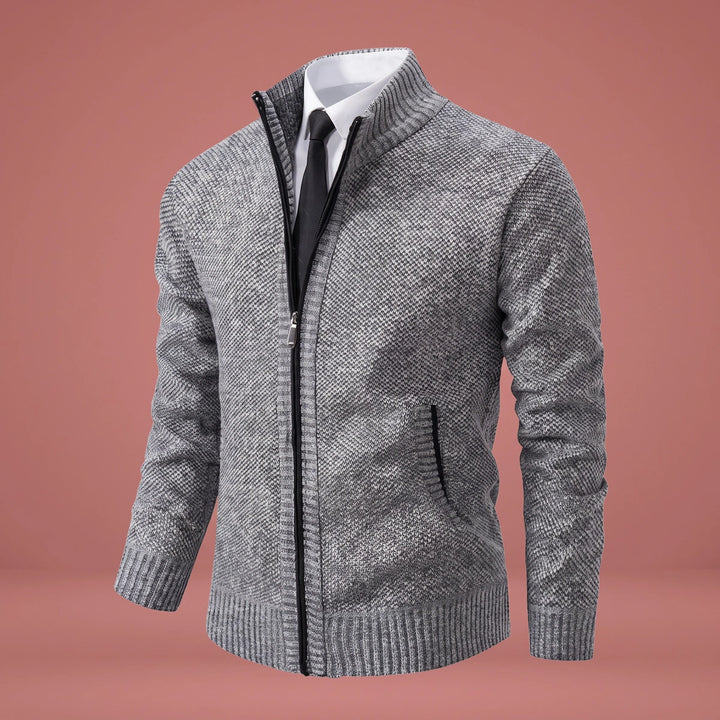 Justin Textured Knit Zip Cardigan - Gray
