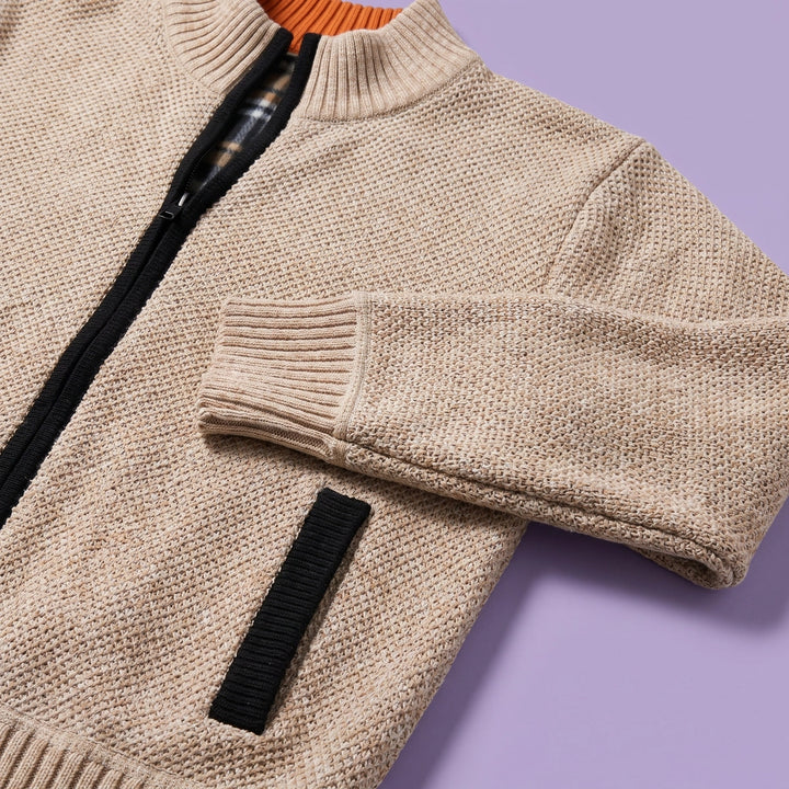 Justin Textured Knit Zip Cardigan - Khaki