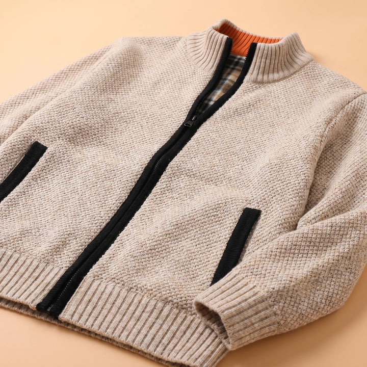 Justin Textured Knit Zip Cardigan - Khaki