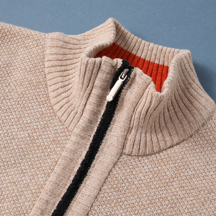 Justin Textured Knit Zip Cardigan - Khaki