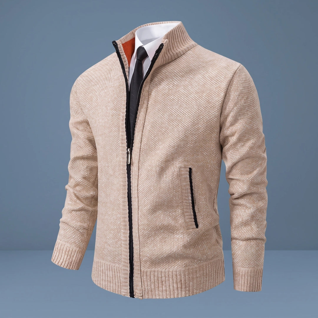 Justin Textured Knit Zip Cardigan - Khaki