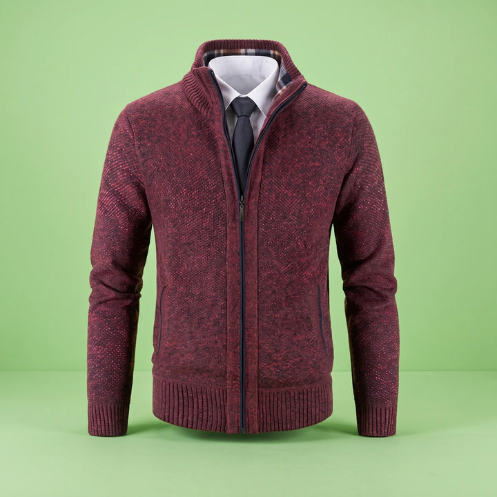 Justin Textured Knit Zip Cardigan - Wine