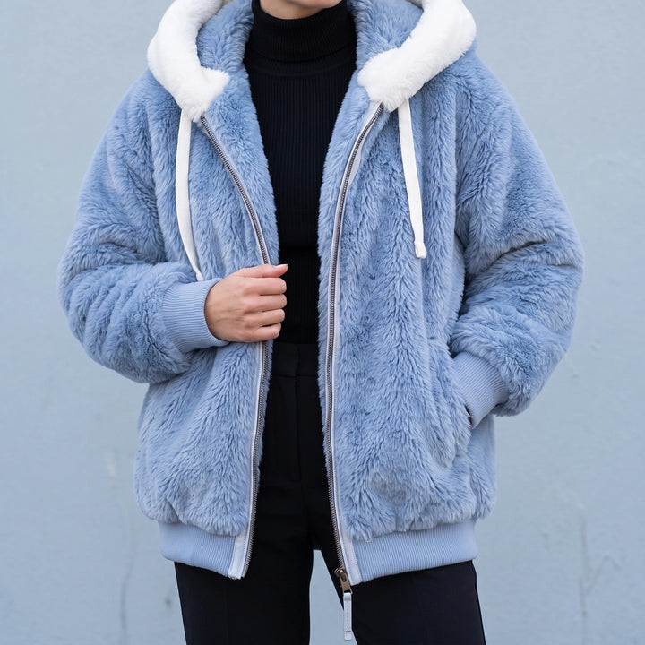Kara Sherpa Fleece Hooded Jacket - Blue