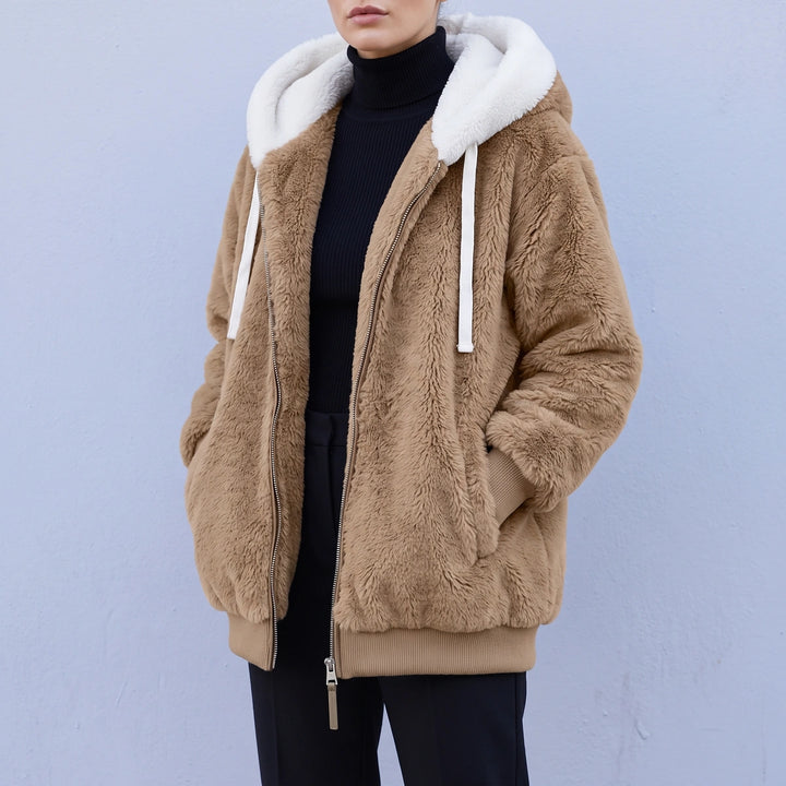 Kara Sherpa Fleece Hooded Jacket - Brown